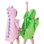 صورة منشفة إستحمام الديناصور الأخضر مع هودي للأطفال (مع امكانية تطريز الاسم)