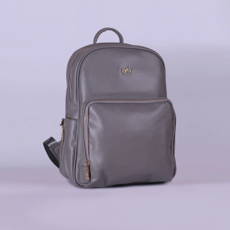 Picture of Grey Leather Maternity Backpack With Changing Pad Travel (With Name Embroidery)