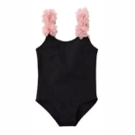 Picture of Black Swimsuit With Pink Floral Sleeve For Girls