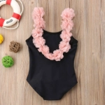 Picture of Black Swimsuit With Pink Floral Sleeve For Girls