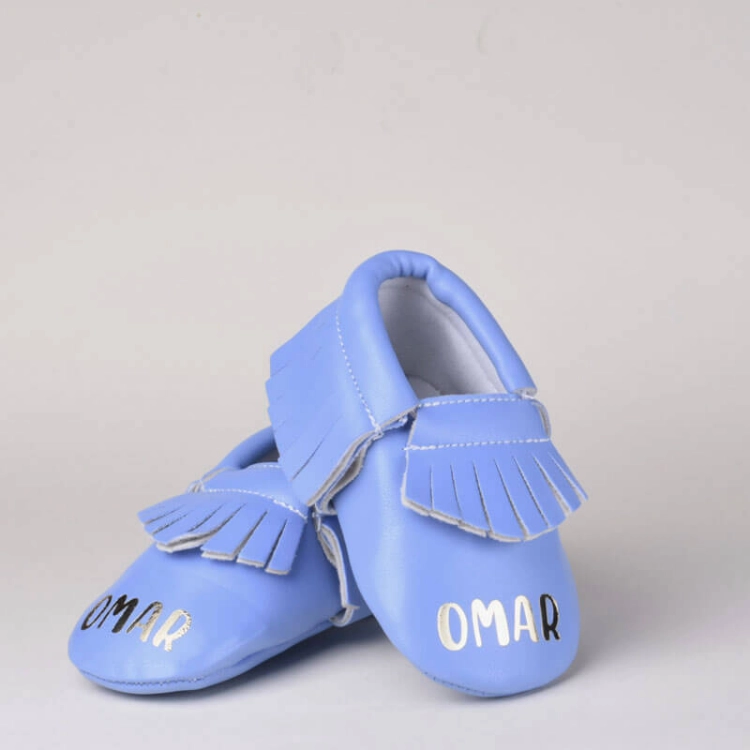  Light Blue Soft Leather Shoes For Babies (With Name Printing) 