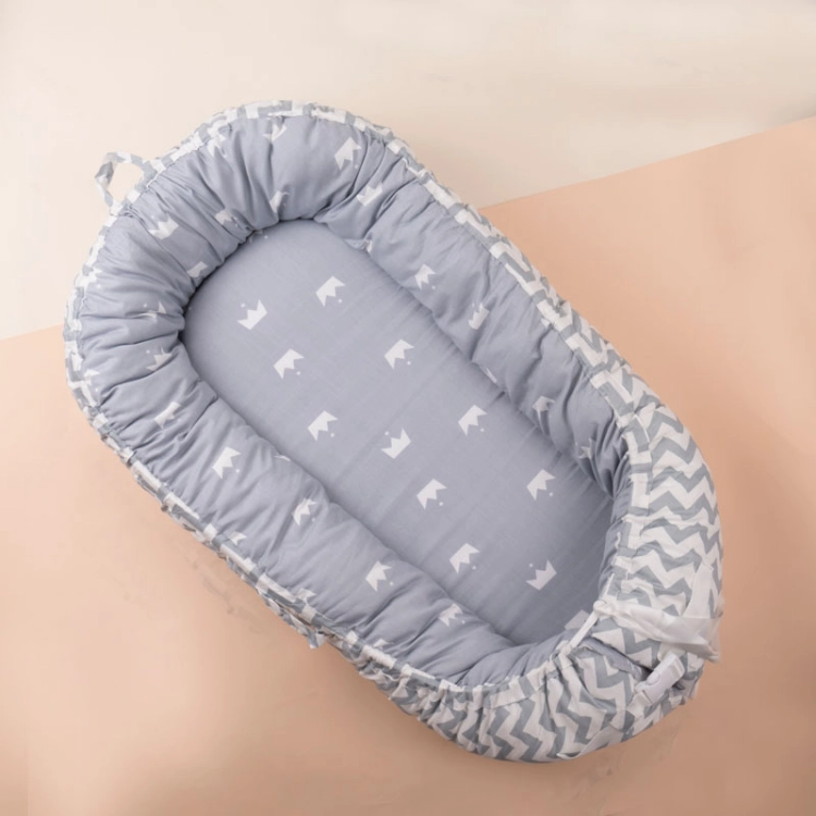 Picture of Grey And White Crown Portable Baby Bed (With Name Printing)