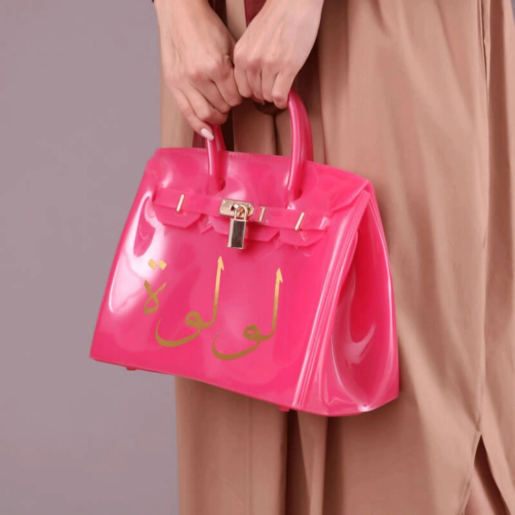 Picture of Pink PVC Waterproof Bag For Women (With Name Printing)