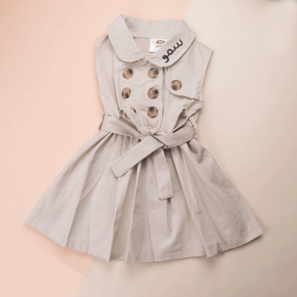 Picture of Beige Sleeveless Dress With Buttons For Girls (With Name Printing)