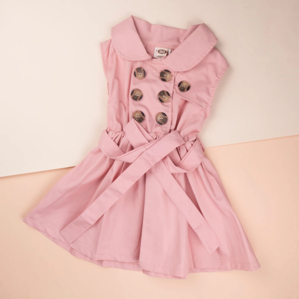 Picture of Pink Sleeveless Dress With Buttons For Girls (With Name Printing)