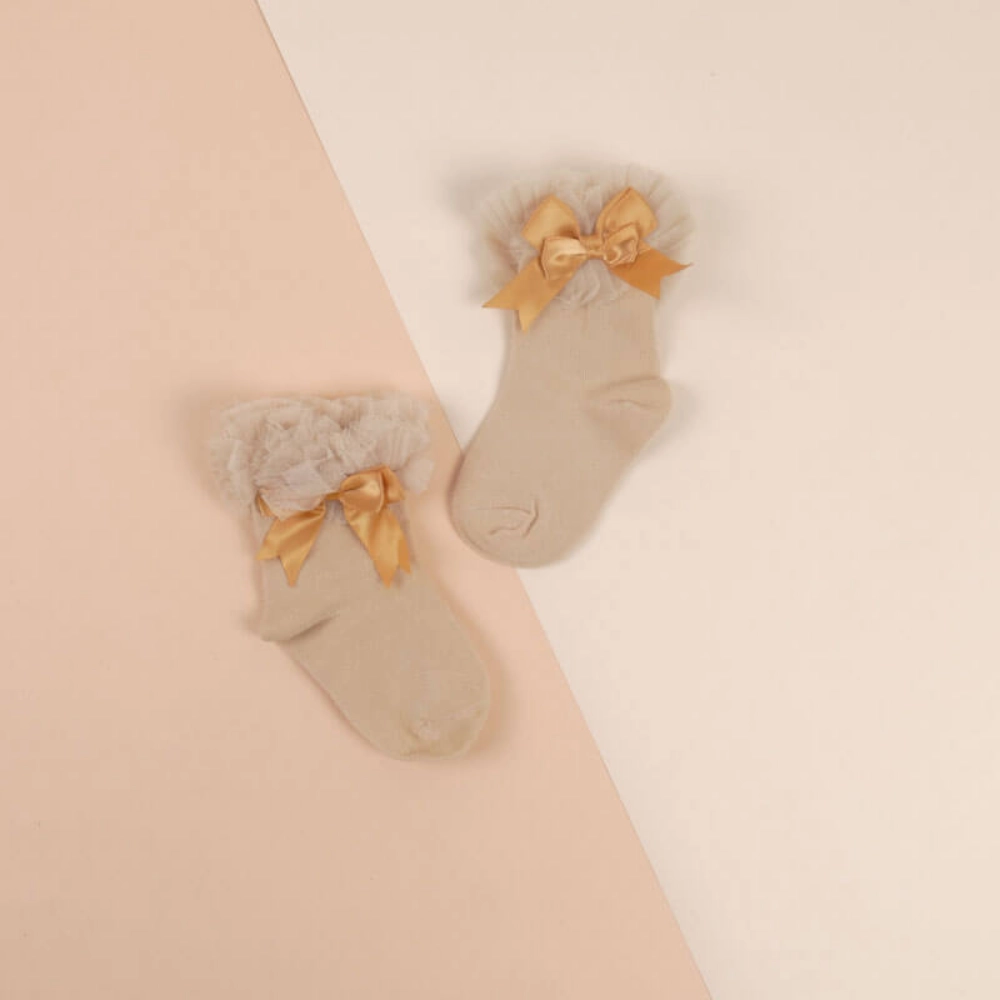 Picture of Beige Socks With Ribbon For Girls