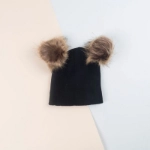 Picture of Black Beenie Cap With Fur For Kids (With Name Embroidery) - Suitable For Below 2 Years