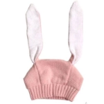 صورة قبعة شتوية أرنب وردي للأطفال - مناسب لعمر 6-18 شهرًا