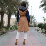 Picture of Brown And Blue Denim Long Jacket For Women