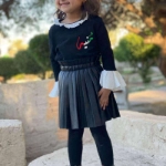 Black Top With White Cuffs And Collar For Girls (With Name Embroidery Fee) 