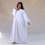 Picture of Pearl White Daraa With Feather Sleeves For Women