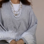 Picture of Stone Grey Daraa With Feather Sleeves For Women