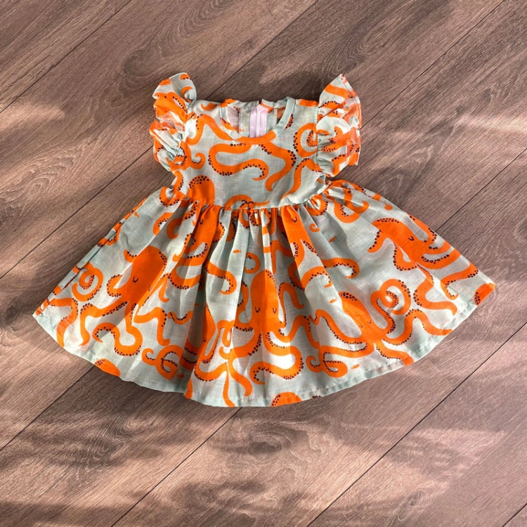 صورة فستان بطبعة اخطبوط برتقالي للبنات