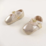 Picture of Golden Glossy Shoe With Ribbon For Baby Girl