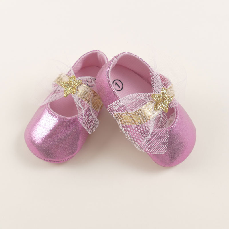 صورة Pink Glossy Shoe With Ribbon For Baby Girl