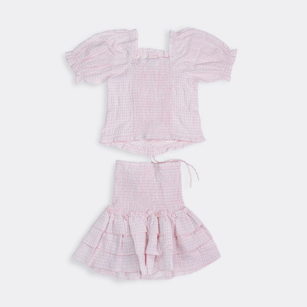 Picture of Tiya Pink Checkered Dress Set Without Buttons For Kids (With Embroidery Option)