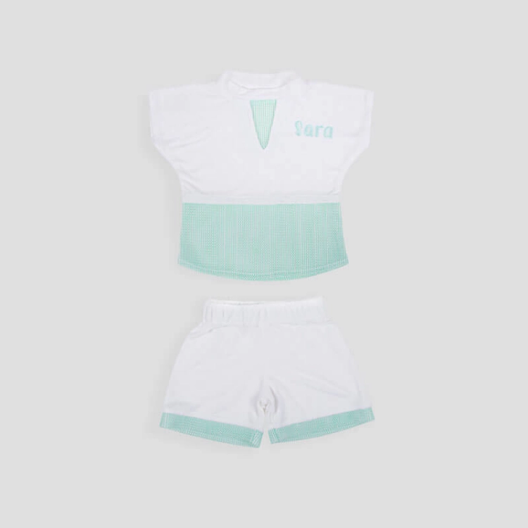 Picture of White And Green Mesh Towel Set For Girls (With Embroidery Option)