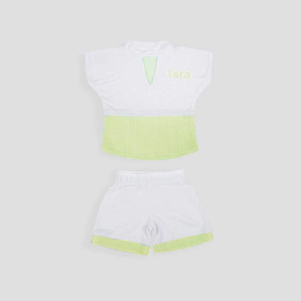 Picture of White And Yellow Mesh Towel Set For Girls (With Embroidery Option)