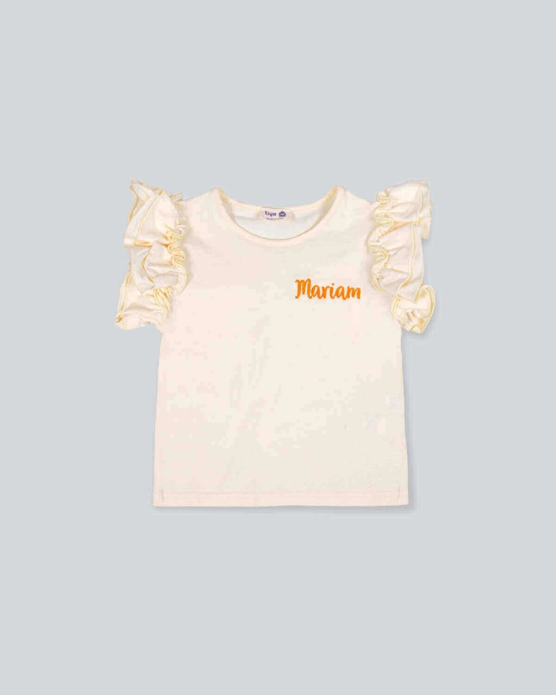 Picture of Tiya Yellow Ruffled Blouse On The Sleeve For Girls (With Embroidery Option)