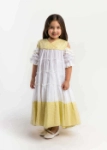 Picture of 23SS0TB497291 White Gergean Dress With Yellow Shoulder For Girls