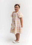 Picture of Yellow Gergean Dress With Bag For Girls 2023
