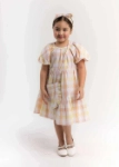 Picture of Yellow Gergean Dress With Bag For Girls 2023