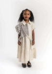 Picture of Beige Gergean Dress With Bag For Girls 2023