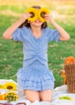 Picture of Tiya Blue Checkered Dress Set Without Buttons For Kids (With Embroidery Option)