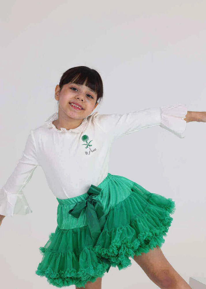 Picture of White Top With White Cuffs And Collar For Girls (With Name Embroidery)