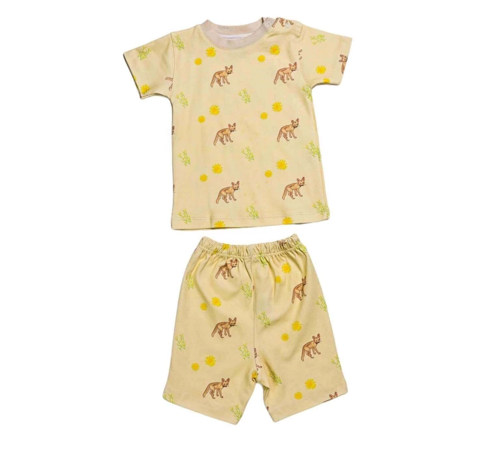 Picture of Pastel Yellow Fox Top And Pajama - Short sleeves Set