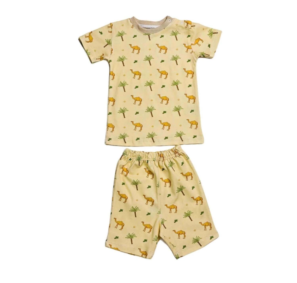 Picture of Pastel Yellow Camel Top And Pajama - Short sleeves Set