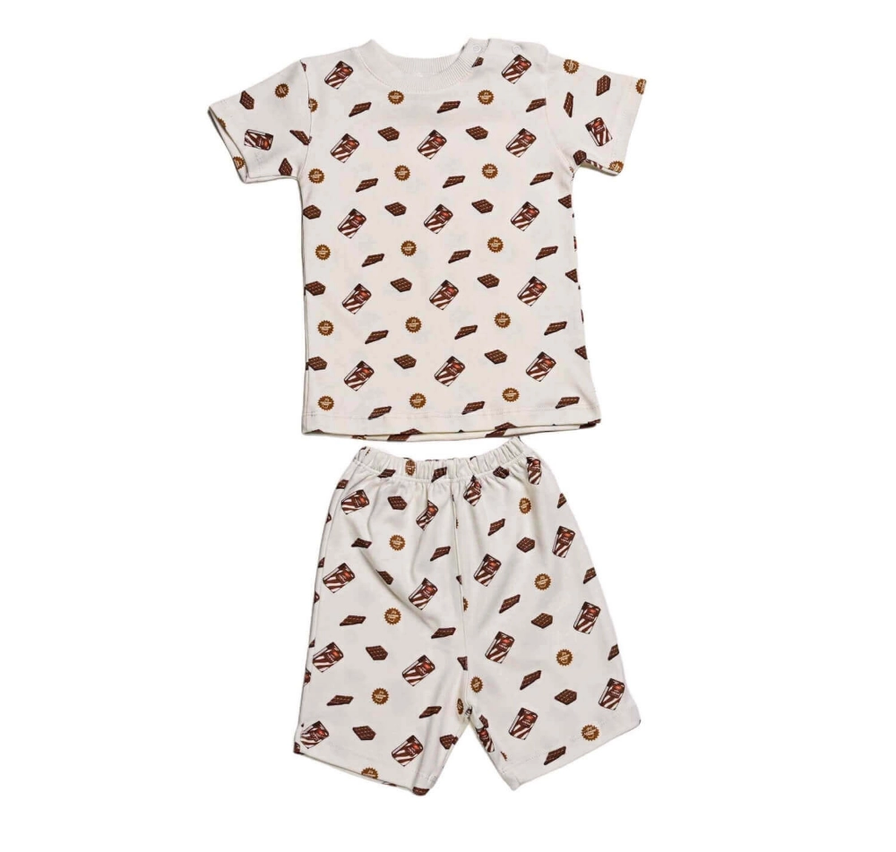 Picture of White Choco Milk Top And Pajama - Short sleeves Set