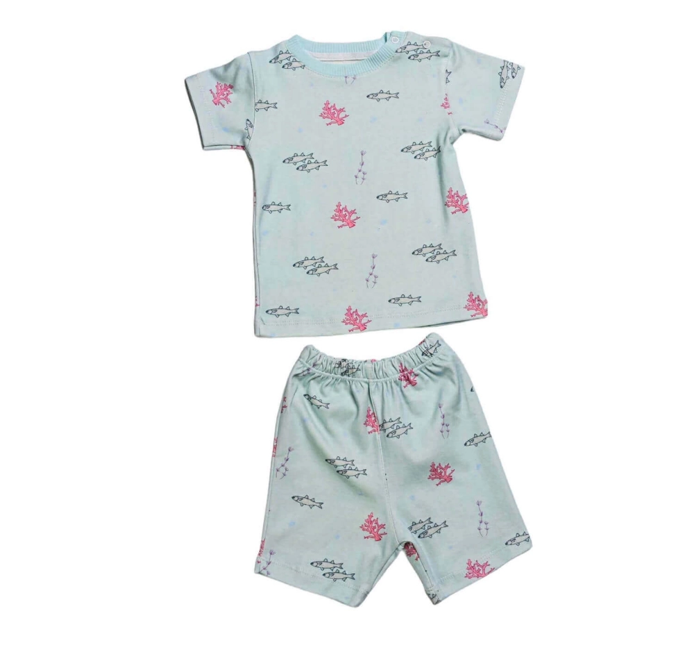 Picture of Pastel Blue Fish Top And Pajama - Short sleeves Set