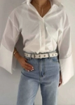 صورة قميص أبيض 7449 بأكمام واسعة للنساء SS2-23