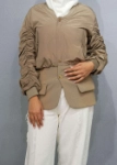 Picture of 7504 Khaki V-Neck And Puff Sleeves Coat For Women FW1-23