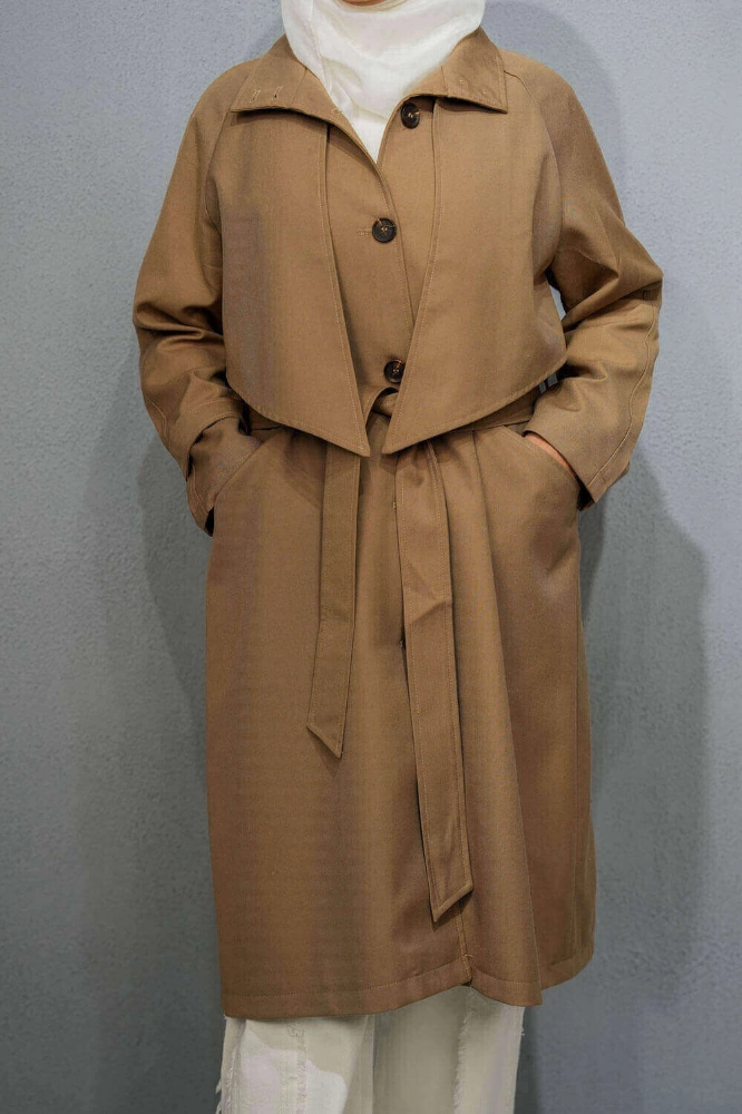 صورة 7507 معطف واق من المطر بني للنساء FW1-23