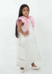 Picture of White And Pink Sequin Gergean Dress With Headband And Shoulder Bag For Girls