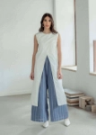 Picture of 7544 White And Blue Cut Daraa With Pants For Women RAM-24