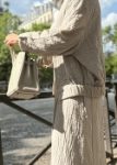 صورة Nova Beige Oversize Linen Bomber Jacket With Skirt