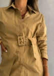 Picture of 7561 Beige Shirt With Waist Belt For Women