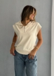 Picture of 7617 Light Beige Sleeveless Zip Top For Women